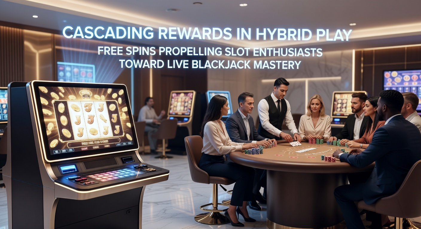 Live-Stream-Szene eines Blackjack-Tisches mit überlagerten Slot-Kaskaden-Symbolen und explodierenden Jackpot-Indikatoren, mobil optimiert