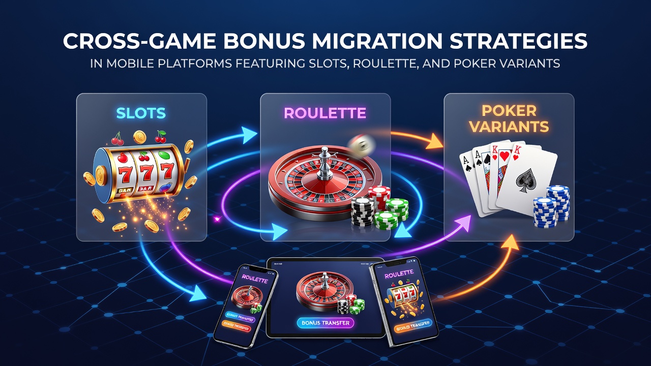 Mobile Plattform zeigt Bonus-Transfer von Slots zu Roulette und Poker
