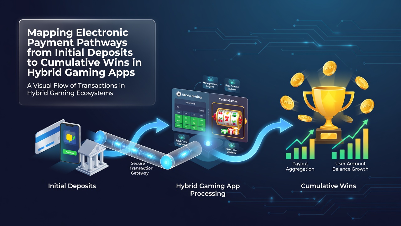Darstellung der elektronischen Zahlungspfade von Einzahlungen bis zu Gewinnakkumulationen in hybriden Gaming-Apps