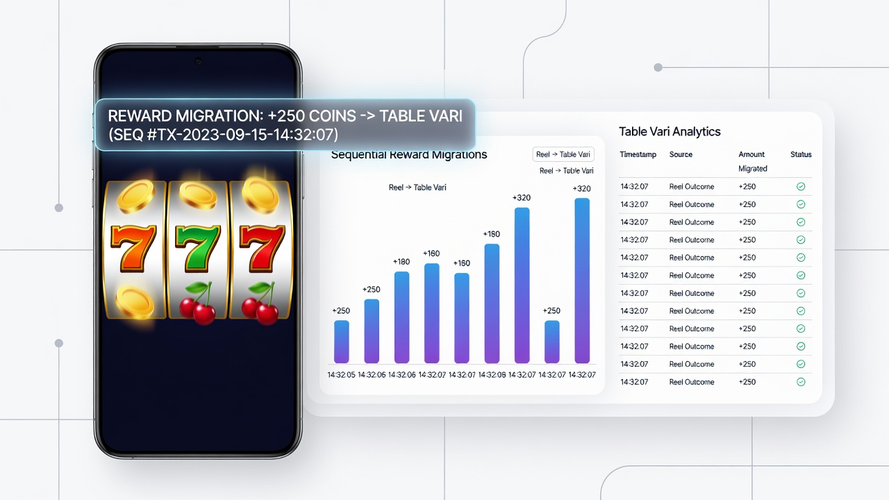 Diagramm sequenzieller Belohnungsmigrationen mit Zeitstempeln auf mobilen Casino-Plattformen