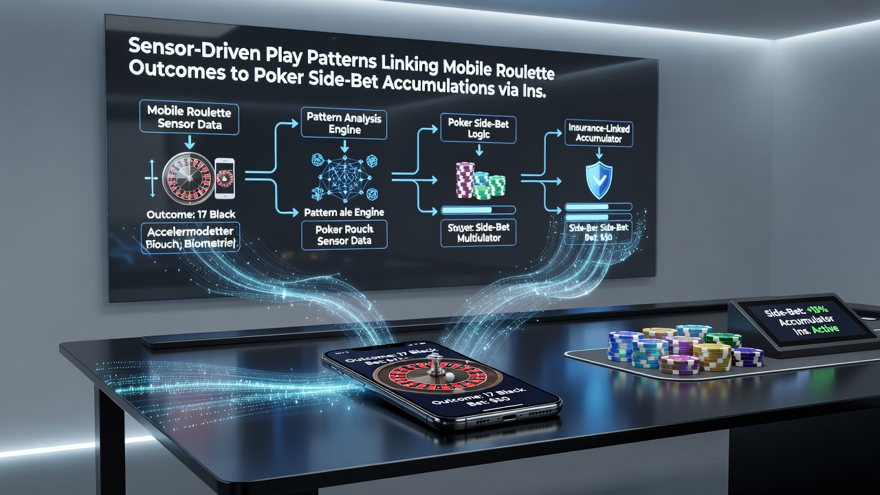 Netzwerkdiagramm zeigt Verbindungen zwischen mobilen Sensoren, Roulette, Poker-Seitenwetten und Settlement-Systemen